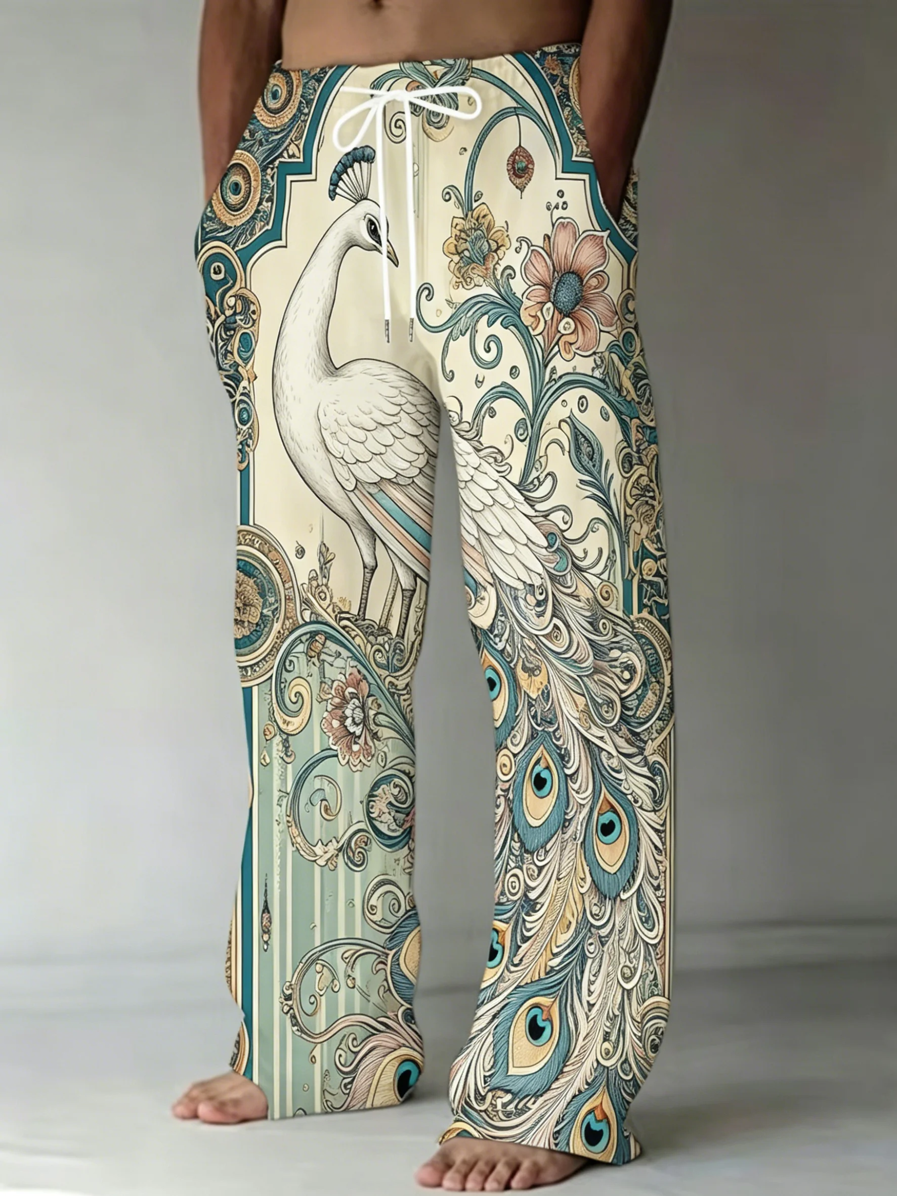 Men's Spring Summer Casual Pants, Peacock & Floral Vintage Print Drawstring Trousers for Daily Street Holiday & Leisure Outfit
Men's Spring Summer Casual Pants, Peacock & Floral Vintage Print Drawstring Trousers for Daily Street Holiday & Leisure Outfit