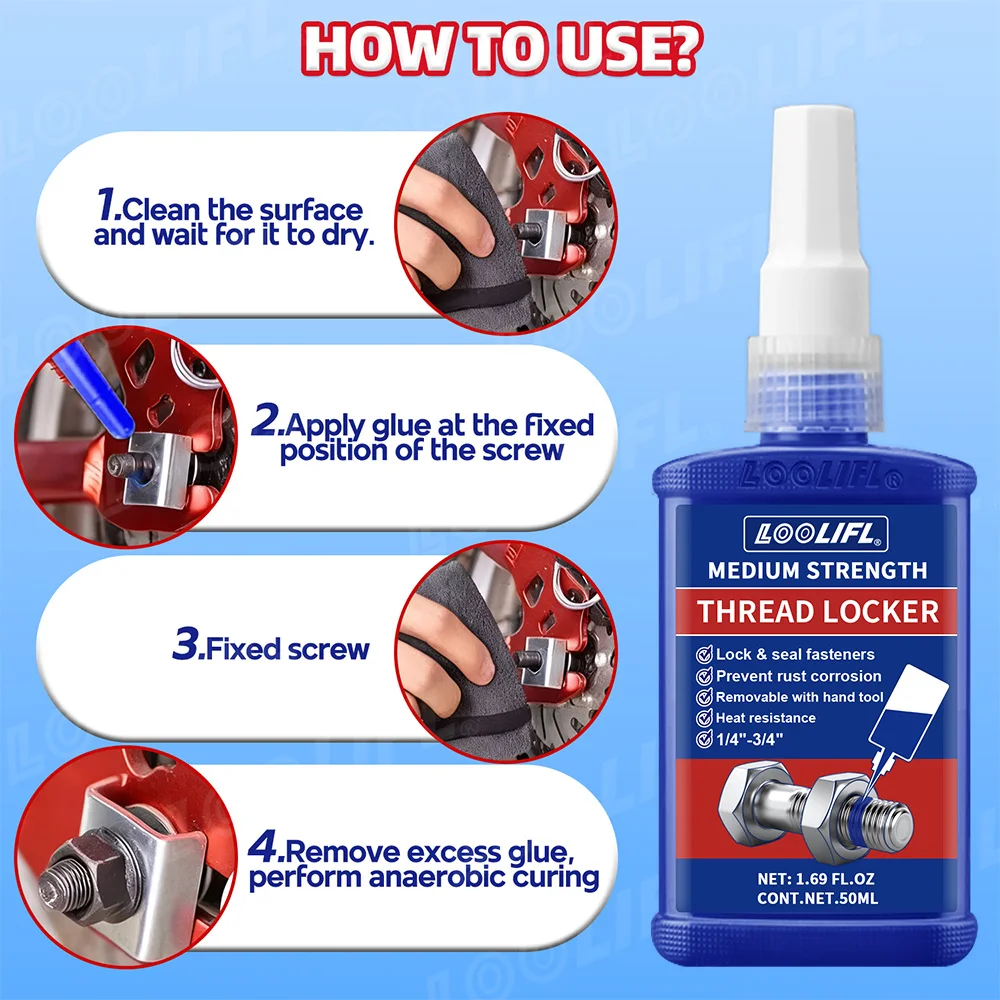 243 Blue Thread Locker Medium Strength Oil Tolerant Screw Glue Anaerobic Adhesive Anti-Loose Seal Rustproof for Metal Threads
243 Blue Thread Locker Medium Strength Oil Tolerant Screw Glue Anaerobic Adhesive Anti-Loose Seal Rustproof for Metal Threads