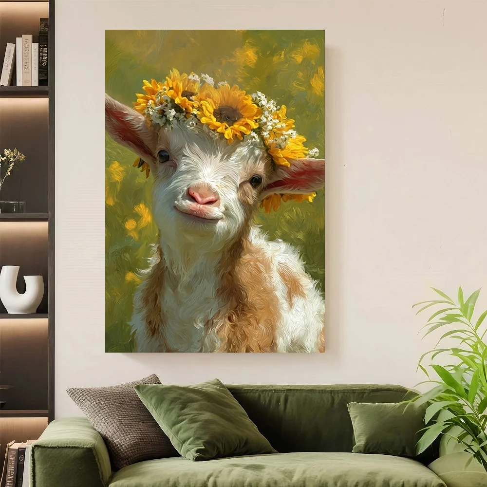 Framed Flat Flat Decorative Painting, Goat Painting with Sunflower Wreath- Printed on Canvas with a Pine Wood Frame and Edging,
Framed Flat Flat Decorative Painting, Goat Painting with Sunflower Wreath- Printed on Canvas with a Pine Wood Frame and Edging,