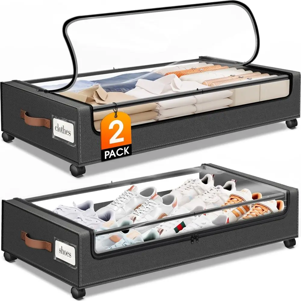 Under Bed Storage with Wheels 2-Pack Storage Containers Clear Window & Label Under Bed Drawers Rolling Storage for Clothes, Shoe
Under Bed Storage with Wheels 2-Pack Storage Containers Clear Window & Label Under Bed Drawers Rolling Storage for Clothes, Shoe