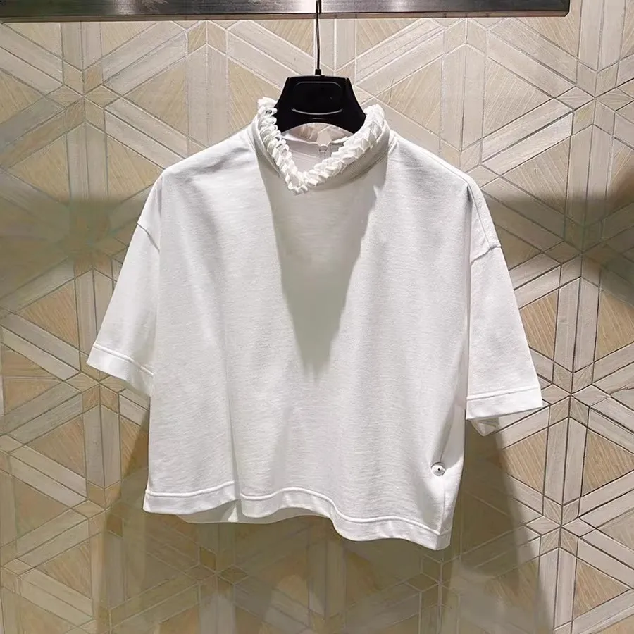 2026 New Style Women White T Shirt Fashion Ruffles Stand Collar Cotton Tee Short Sleeve Trend Tops
2026 New Style Women White T Shirt Fashion Ruffles Stand Collar Cotton Tee Short Sleeve Trend Tops