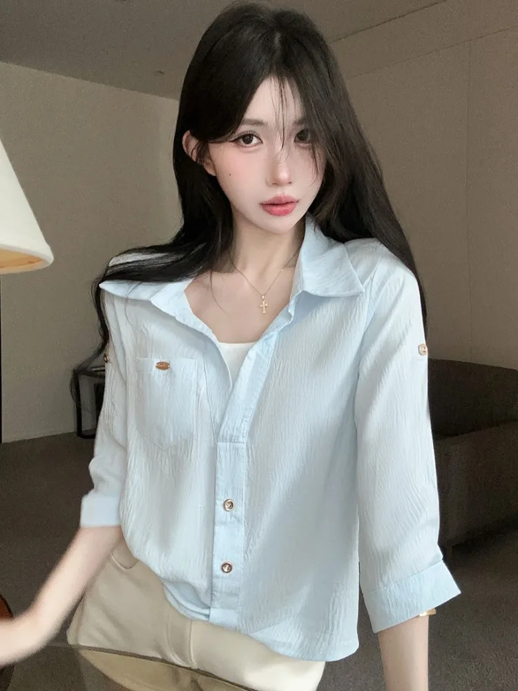 Elegant Collar Seven Quarter Sleeve Shirt French Style Knitted Top Skin-friendly Breathable Spring Summer New Arrival
Elegant Collar Seven Quarter Sleeve Shirt French Style Knitted Top Skin-friendly Breathable Spring Summer New Arrival
