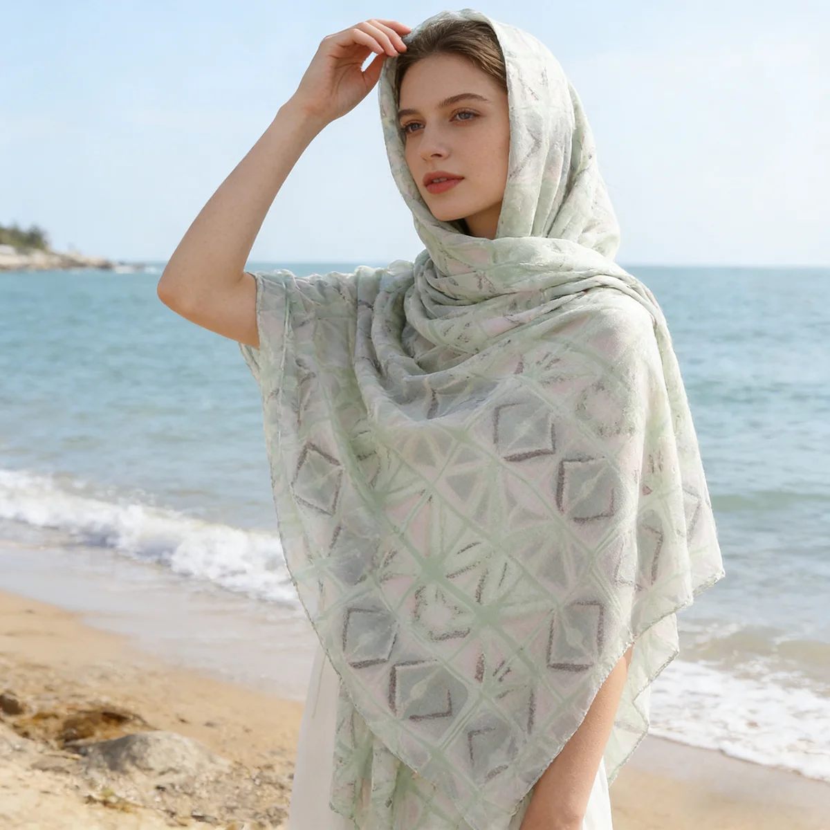 Women's Green Pink Grey Geometric Rhombus Tie-dye Print Scarf, Lightweight Breathable Polyester Neck Scarf, 88x180cm Large Decor
Women's Green Pink Grey Geometric Rhombus Tie-dye Print Scarf, Lightweight Breathable Polyester Neck Scarf, 88x180cm Large Decor