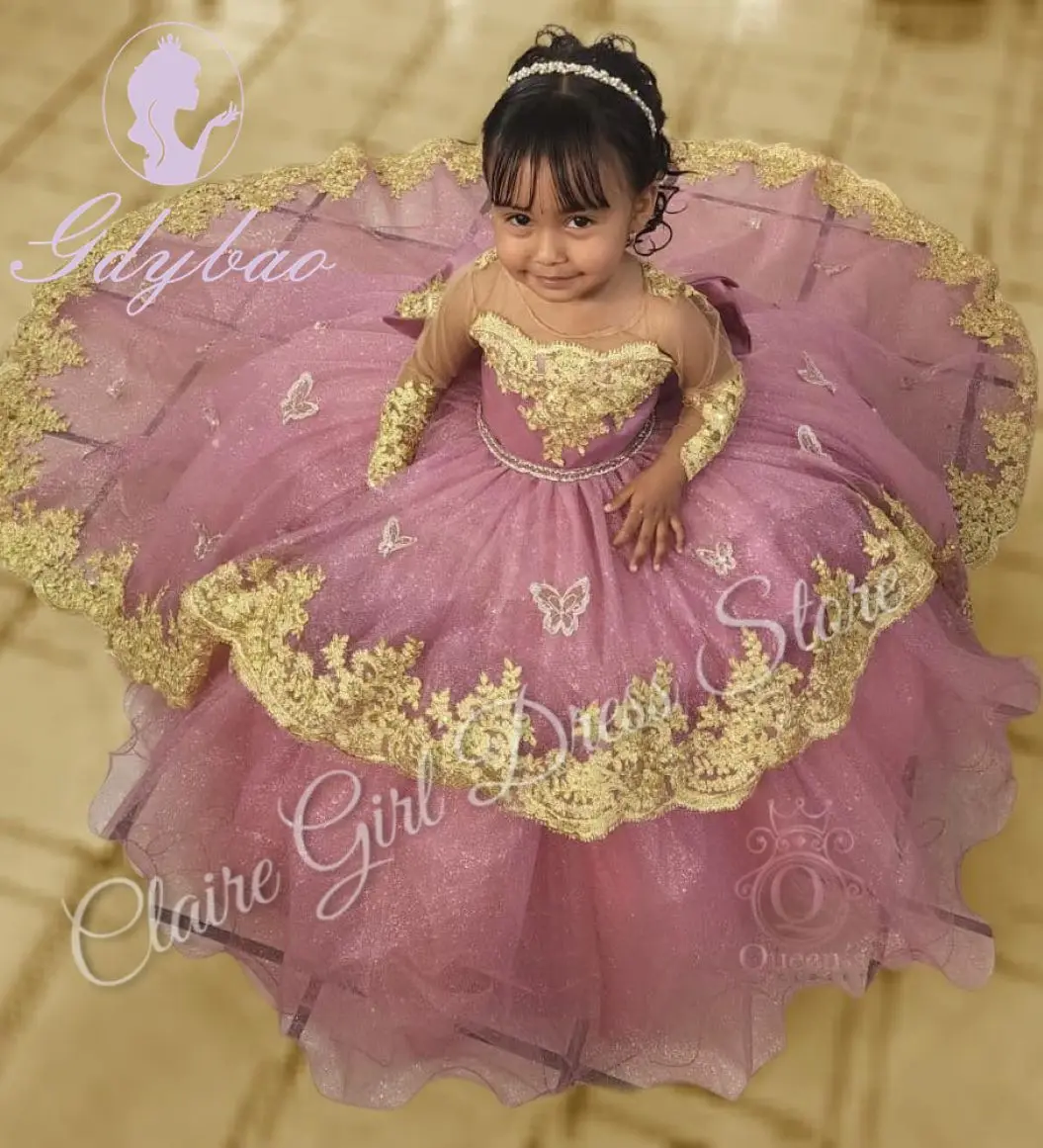 Customized Purple Flower Girl Dresses For Wedding Gold Appliques Floor Length Kids Birthday Party First Communion Ball Gown
Customized Purple Flower Girl Dresses For Wedding Gold Appliques Floor Length Kids Birthday Party First Communion Ball Gown
