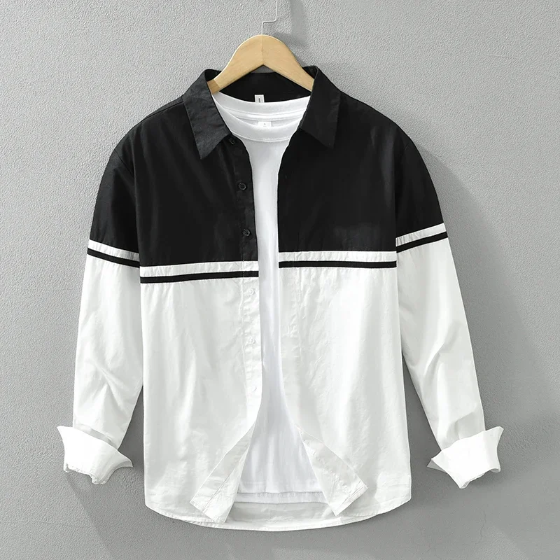 Fashion Black White Patchwork Shirt for Men Loose Turn-down Collar Long Sleeve Shirts Classics All-match Men's Clothing
Fashion Black White Patchwork Shirt for Men Loose Turn-down Collar Long Sleeve Shirts Classics All-match Men's Clothing