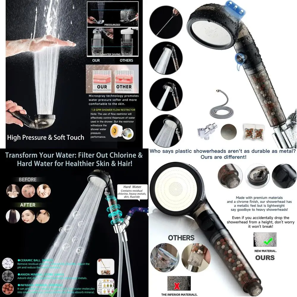 High-Pressure Mineral Filter Shower Head with Handheld, 4 Modes, Easy Install, Water-Saving, Durability, Detachable for Hard Wat
High-Pressure Mineral Filter Shower Head with Handheld, 4 Modes, Easy Install, Water-Saving, Durability, Detachable for Hard Wat