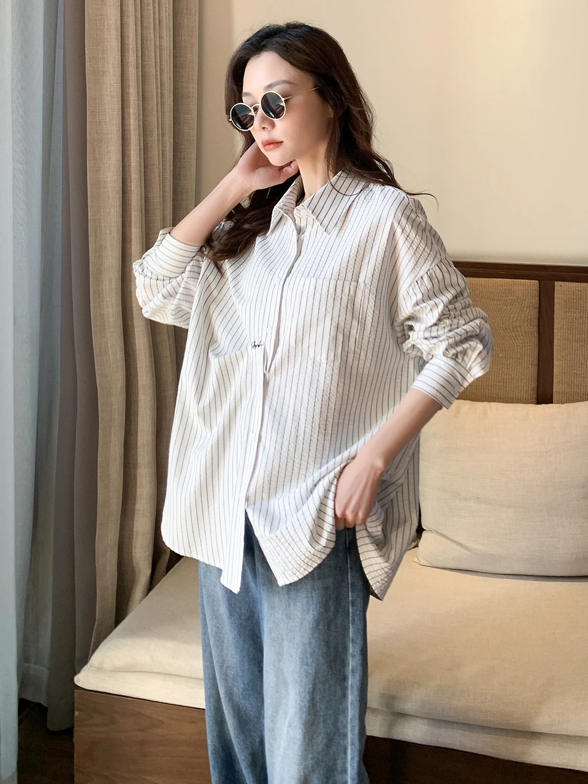 Свободная полосатая женская блузка с длинным рукавом, весна-осень 2025, миди, стройнящая, универсальная, комфортная, хлопковая, с защитой от УФ-излучения
Свободная полосатая женская блузка с длинным рукавом, весна-осень 2025, миди, стройнящая, универсальная, комфортная, хлопковая, с защитой от УФ-излучения