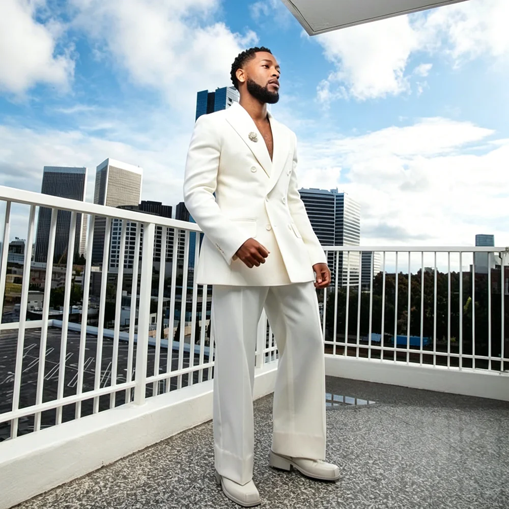 Elegant White Men's Suits High Quality Double Breasted Peak Lapel Male Blazer Set Fashion 2 Piece Jacket Pants Business Outfits
Elegant White Men's Suits High Quality Double Breasted Peak Lapel Male Blazer Set Fashion 2 Piece Jacket Pants Business Outfits