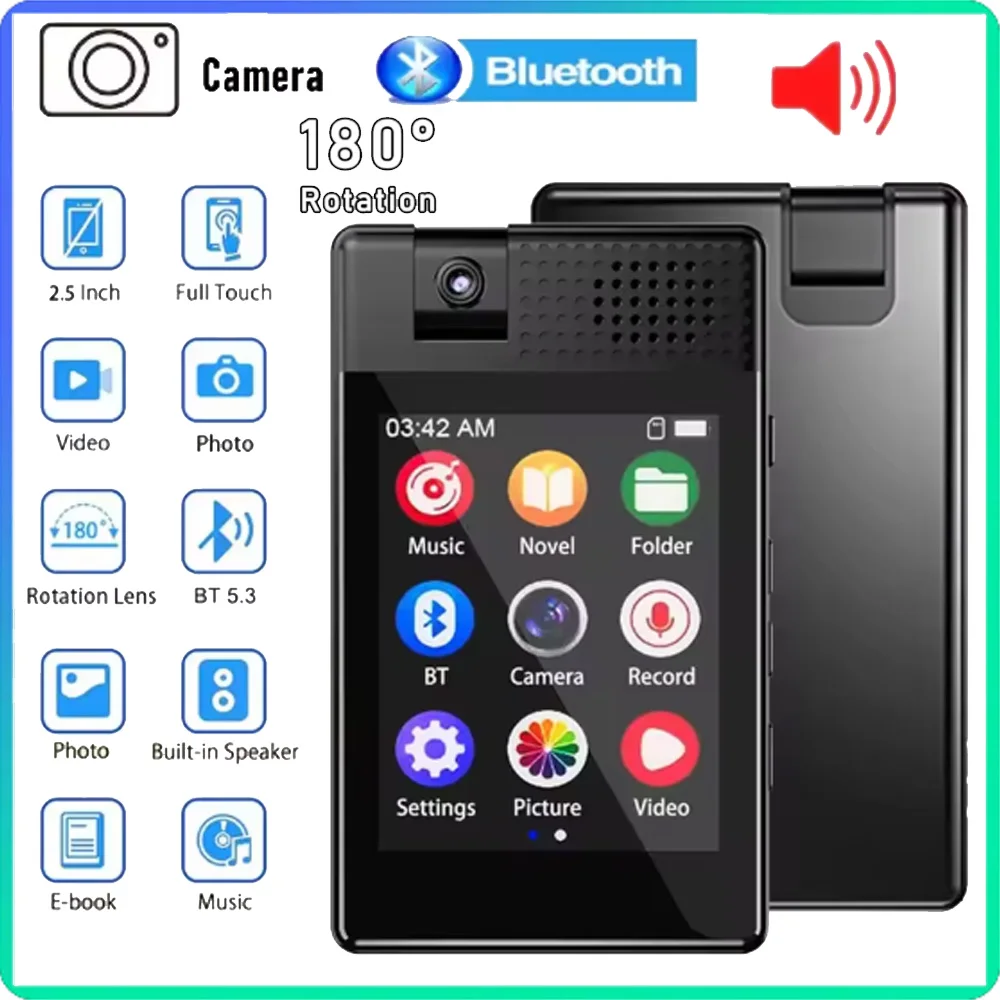 128GB 180° Rotating Camera Lens Mp3 Player Bluetooth 5.3 Built-in Speaker 2.5 Inch Full Touch Screen HIFI Walkman With FM/E-book
128GB 180° Rotating Camera Lens Mp3 Player Bluetooth 5.3 Built-in Speaker 2.5 Inch Full Touch Screen HIFI Walkman With FM/E-book