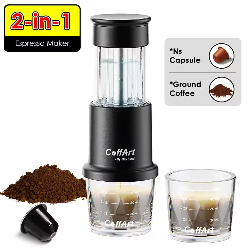 Новый 2 в 1 ручной кофейня Espresso Hot/холодная портативная кофеварка для капсул NS и грунтовому прессу, походы
Новый 2 в 1 ручной кофейня Espresso Hot/холодная портативная кофеварка для капсул NS и грунтовому прессу, походы