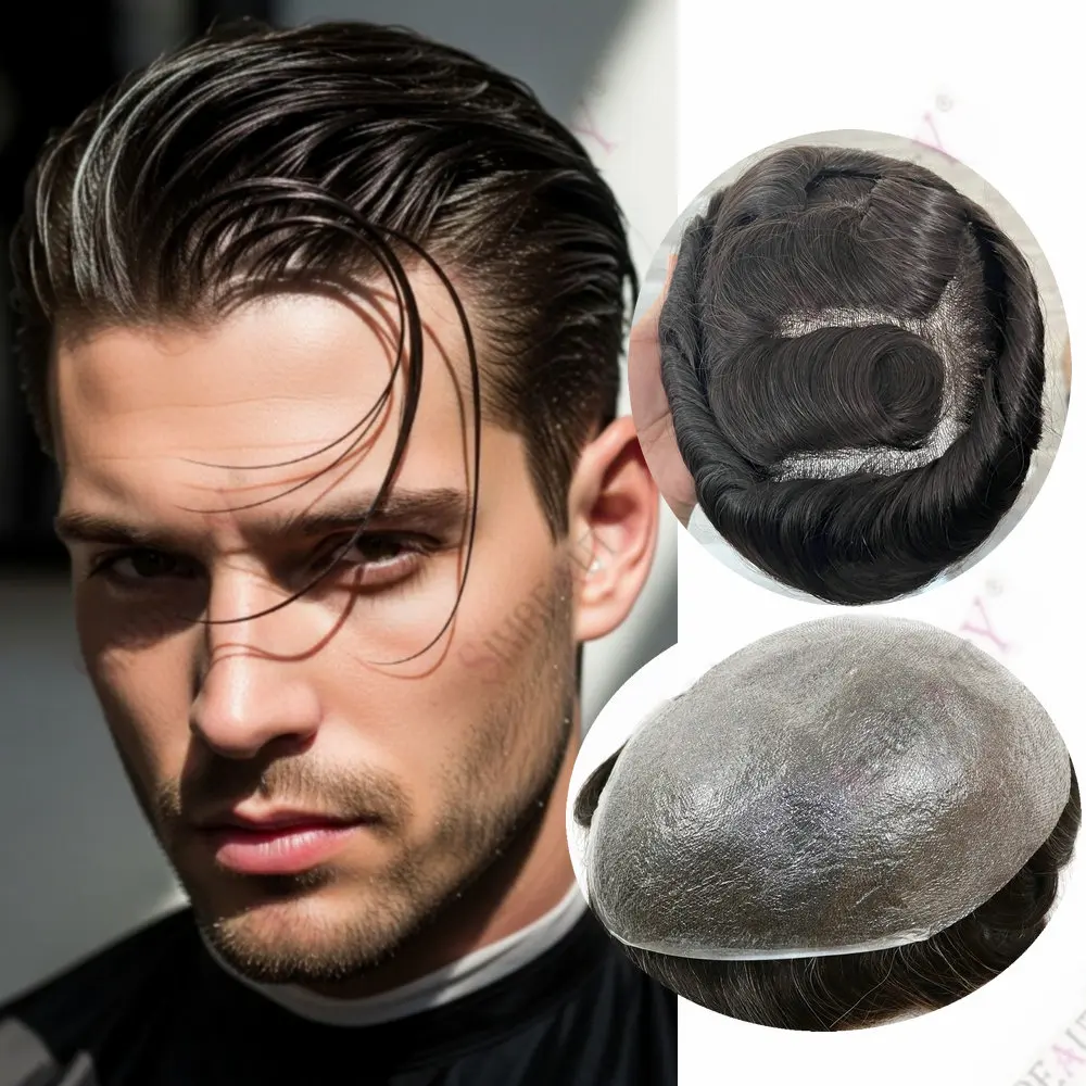 80Density 100%Human Hair Super Natural Hairline 0.02mmThin Skin Vlooped Base Men's Toupee Black Grey Capillary Prosthesis System
80Density 100%Human Hair Super Natural Hairline 0.02mmThin Skin Vlooped Base Men's Toupee Black Grey Capillary Prosthesis System