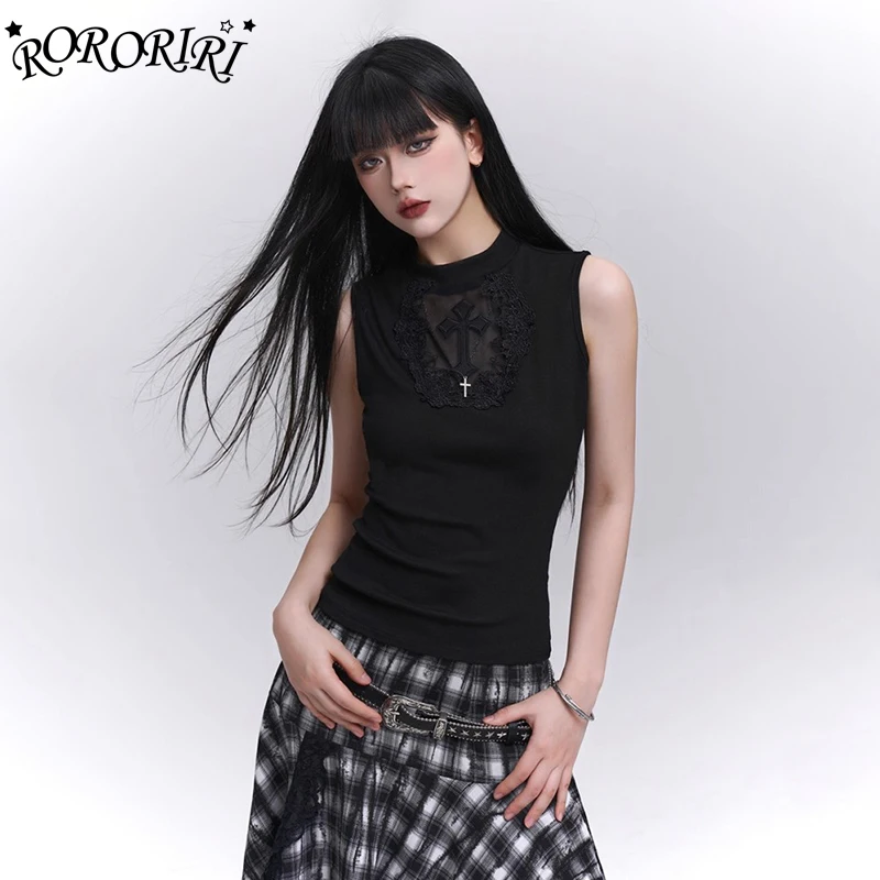 RORORIRI Retro Black Cross Tank Top for Women Lace Sheer Mesh Spliced Slim Stretch Sleeveless Vest Grayu Music Festival Outfit
RORORIRI Retro Black Cross Tank Top for Women Lace Sheer Mesh Spliced Slim Stretch Sleeveless Vest Grayu Music Festival Outfit