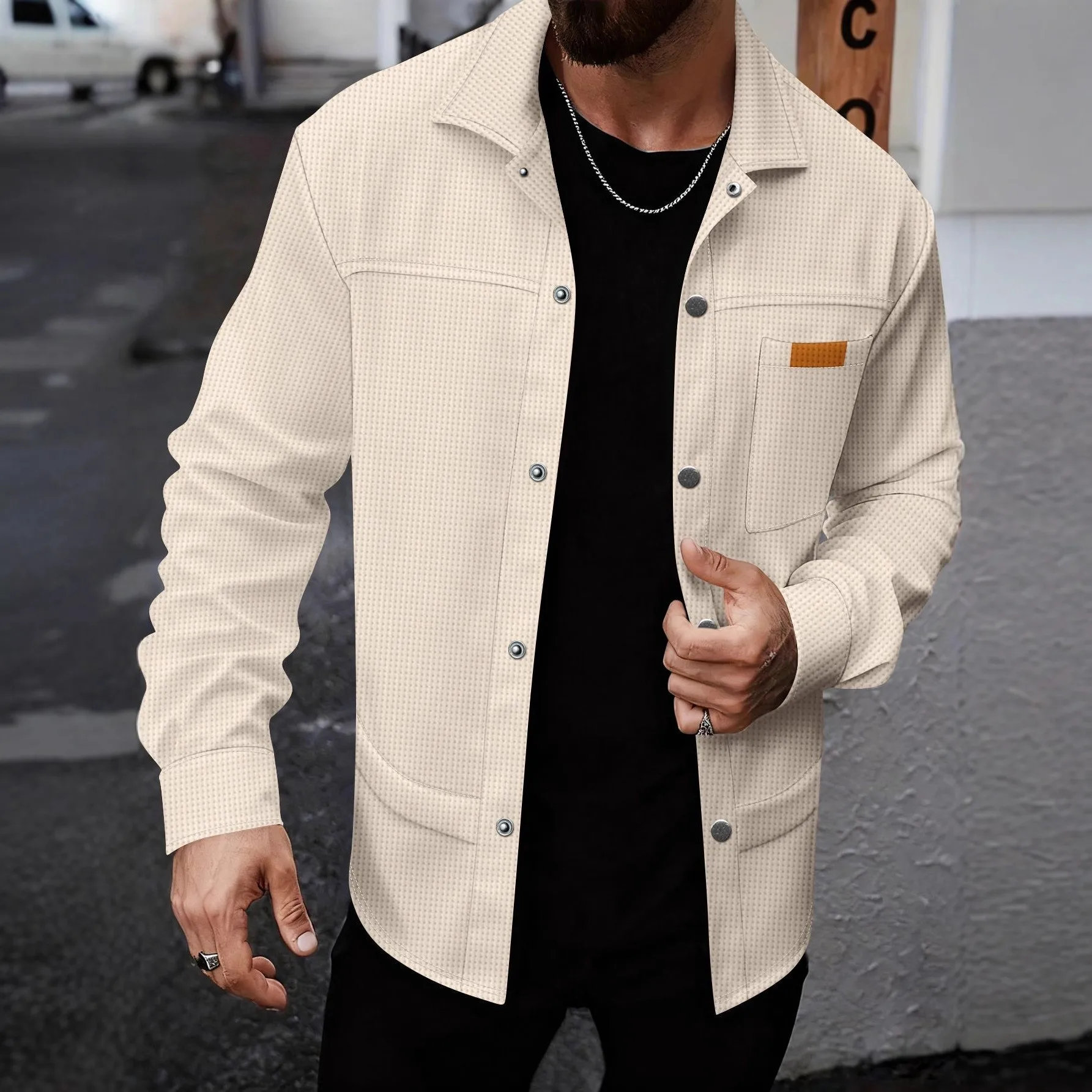 Men's Waffle Knit Button Down Shirt Jacket with Chest Patch Pocket Casual Long Sleeve Lapel Collar Shacket Streetwear Tops
Men's Waffle Knit Button Down Shirt Jacket with Chest Patch Pocket Casual Long Sleeve Lapel Collar Shacket Streetwear Tops