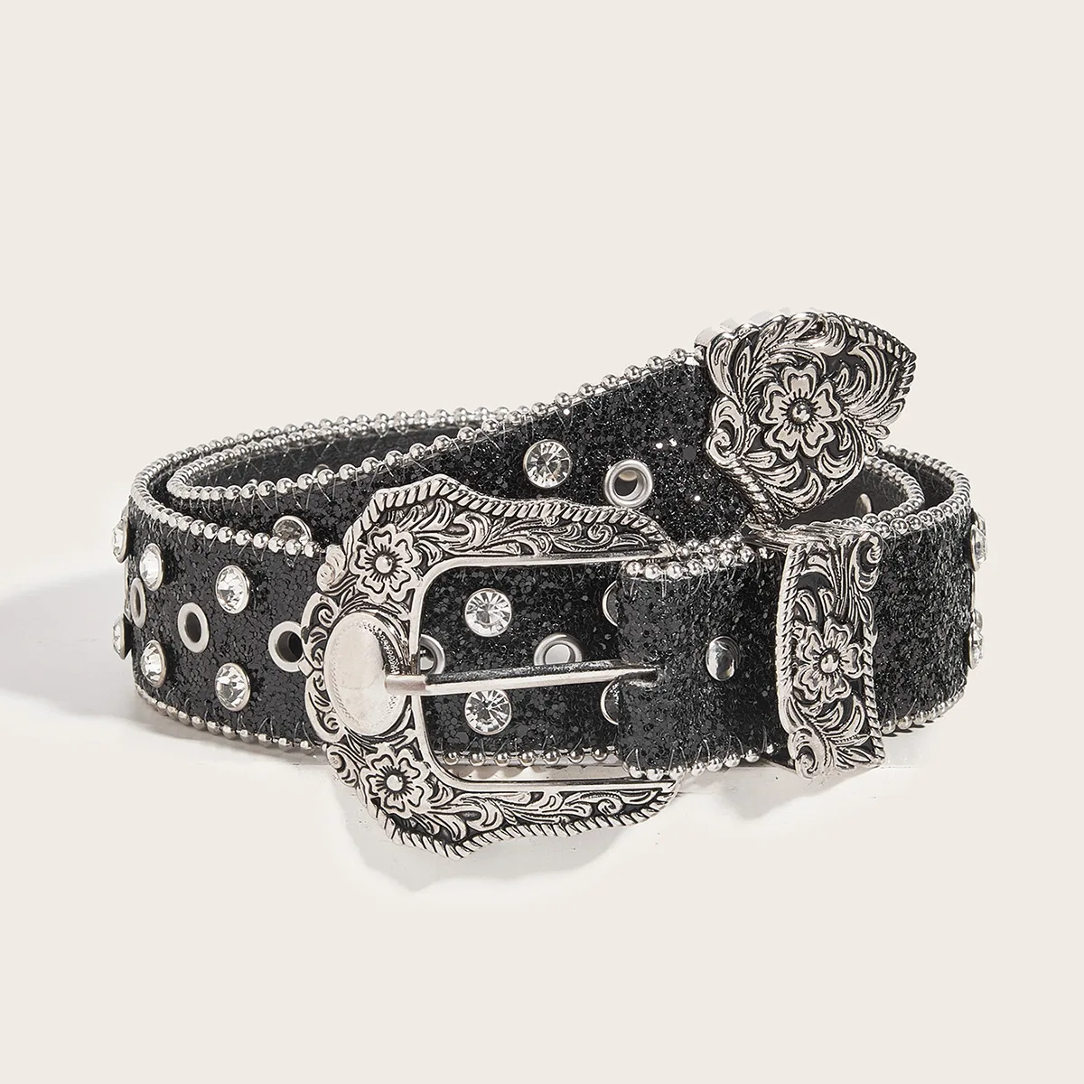 Rhinestone Belt Ladies American Vintage Decorative Ins Style Personality Belt Subculture Black Silver Sequin Belts for Women
Rhinestone Belt Ladies American Vintage Decorative Ins Style Personality Belt Subculture Black Silver Sequin Belts for Women
