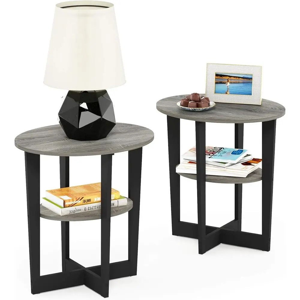 2-Tier Round End Table Set, Oval Top Nightstand, Open Shelf Side Tables, French Oak Finish
2-Tier Round End Table Set, Oval Top Nightstand, Open Shelf Side Tables, French Oak Finish