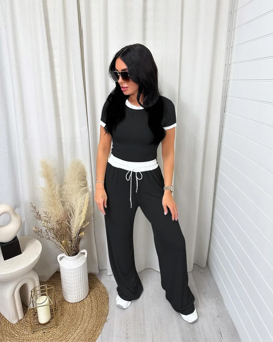 Stripe Casual Workout Two Piece Set Outfits For Women Short Sleeve Crop High Waist Wide-leg Pants Tracksuit Sets Streetwear 2025
Stripe Casual Workout Two Piece Set Outfits For Women Short Sleeve Crop High Waist Wide-leg Pants Tracksuit Sets Streetwear 2025