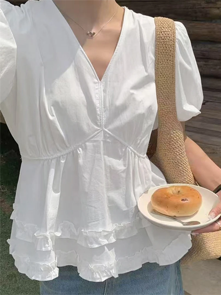Fashion Women Blouse Solid Ruffled Tops Casual Short Puff Sleeve Tunic 2025 Summer V Neck Blusas Elegant OL Work Shirts S-3XL
Fashion Women Blouse Solid Ruffled Tops Casual Short Puff Sleeve Tunic 2025 Summer V Neck Blusas Elegant OL Work Shirts S-3XL