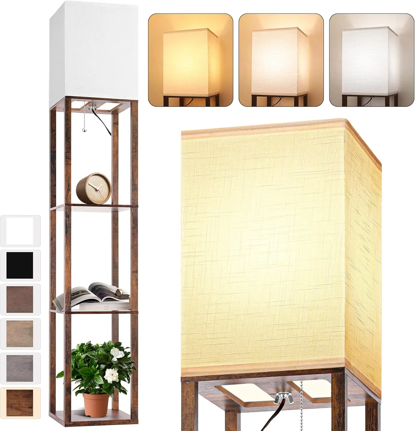 Floor Lamp with Shelves for Living Room Brown, Shelf Floor Lamp with 3 CCT LED Bulb
Floor Lamp with Shelves for Living Room Brown, Shelf Floor Lamp with 3 CCT LED Bulb