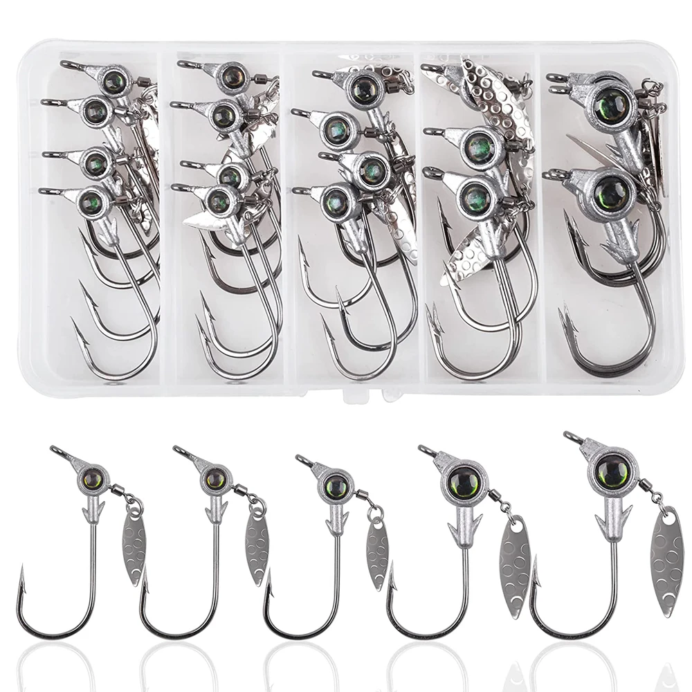 20PCS Underspin Jig Head Hooks Kit Round Head Swimbait Trout Bass Fishing Jigs 3D Big Eyes Crappie Jig with Willow Blades
20PCS Underspin Jig Head Hooks Kit Round Head Swimbait Trout Bass Fishing Jigs 3D Big Eyes Crappie Jig with Willow Blades