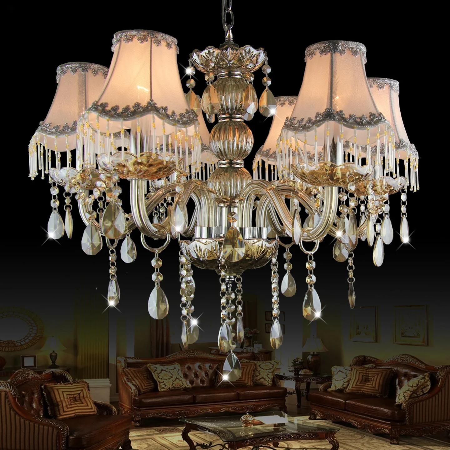 European Cognac Color Led Crystal Chandelier For Home Decoration Living Room Bedroom Study Fabric Lampshade Lighting Fixtures
European Cognac Color Led Crystal Chandelier For Home Decoration Living Room Bedroom Study Fabric Lampshade Lighting Fixtures
