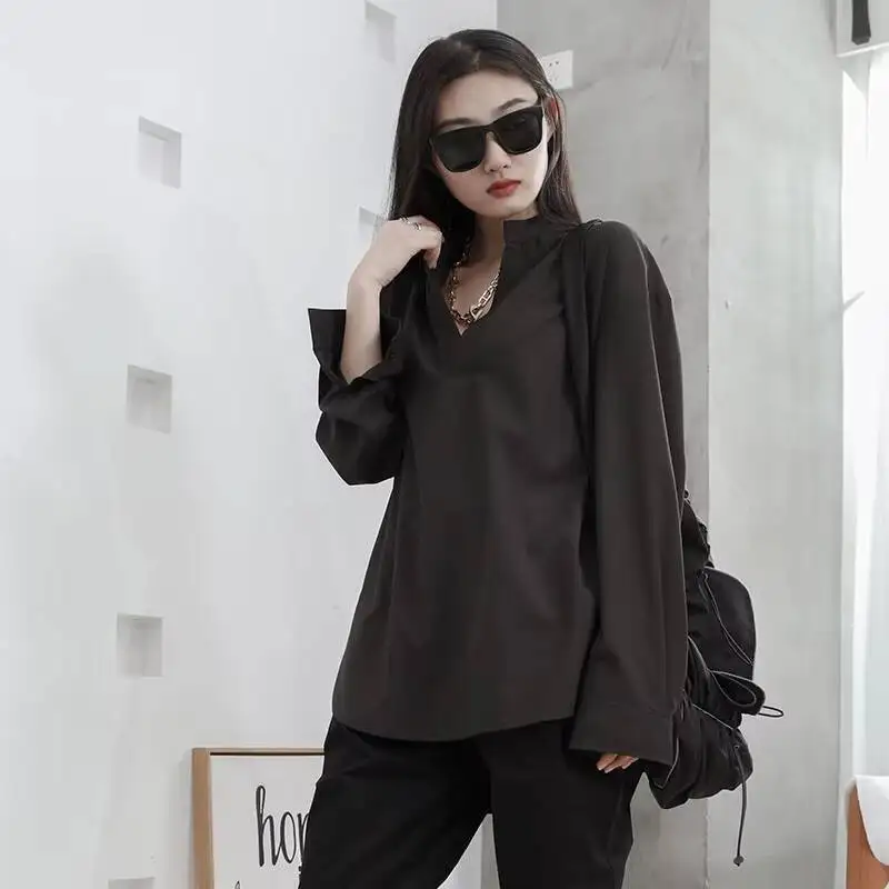 Ladies' Long-Sleeve Shirt Spring And Autumn New Collarless Niche All-Match Pure Color Leisure Loose Large Long-Sleeve Shirt
Ladies' Long-Sleeve Shirt Spring And Autumn New Collarless Niche All-Match Pure Color Leisure Loose Large Long-Sleeve Shirt