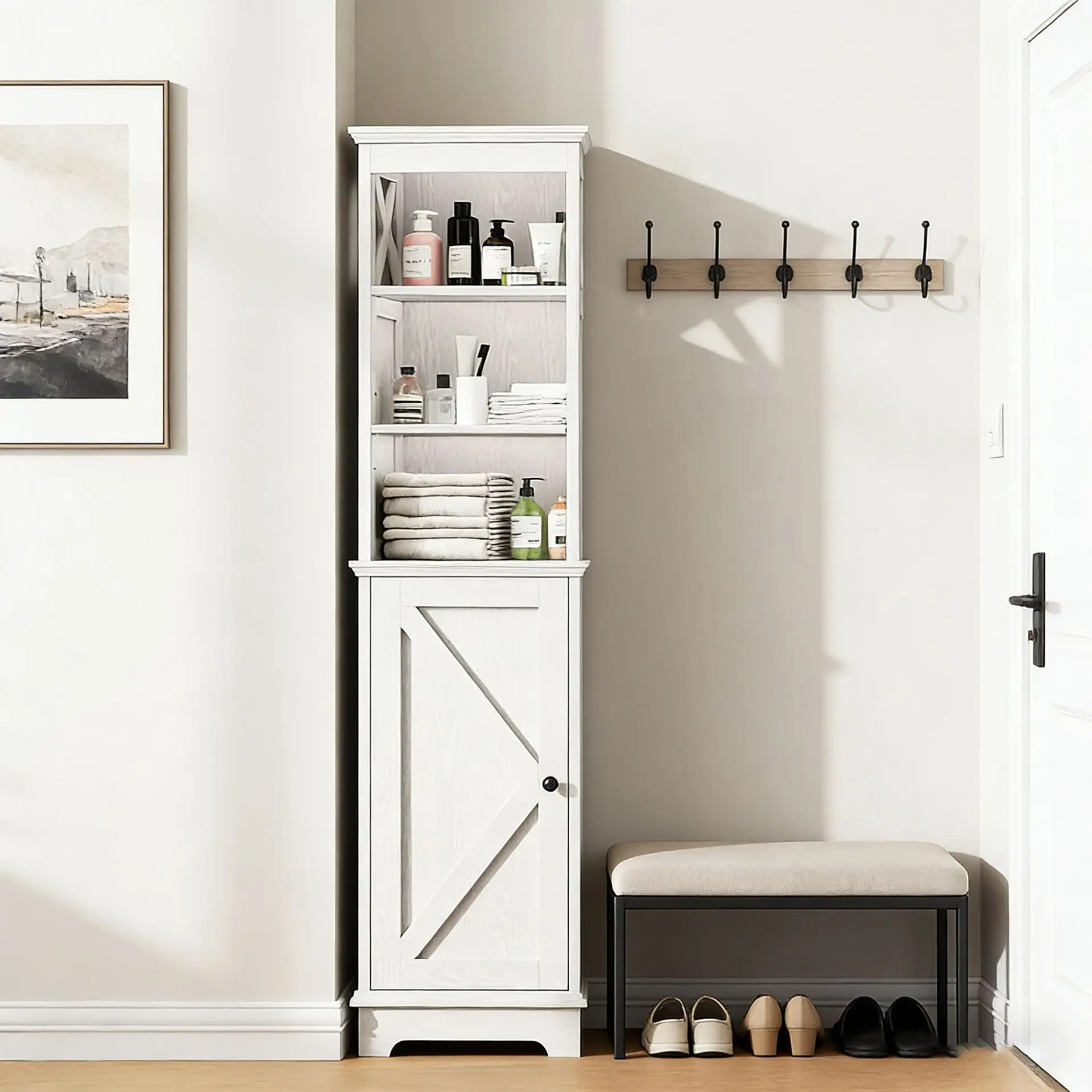 Modern bathroom cabinet, narrow bathroom locker with door adjustable baffle, wooden tower corner cabinet, separate
Modern bathroom cabinet, narrow bathroom locker with door adjustable baffle, wooden tower corner cabinet, separate