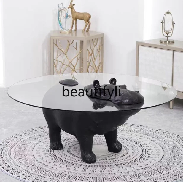 Creative personality animal shape FRP hippo coffee table tempered glass round coffee table
Creative personality animal shape FRP hippo coffee table tempered glass round coffee table