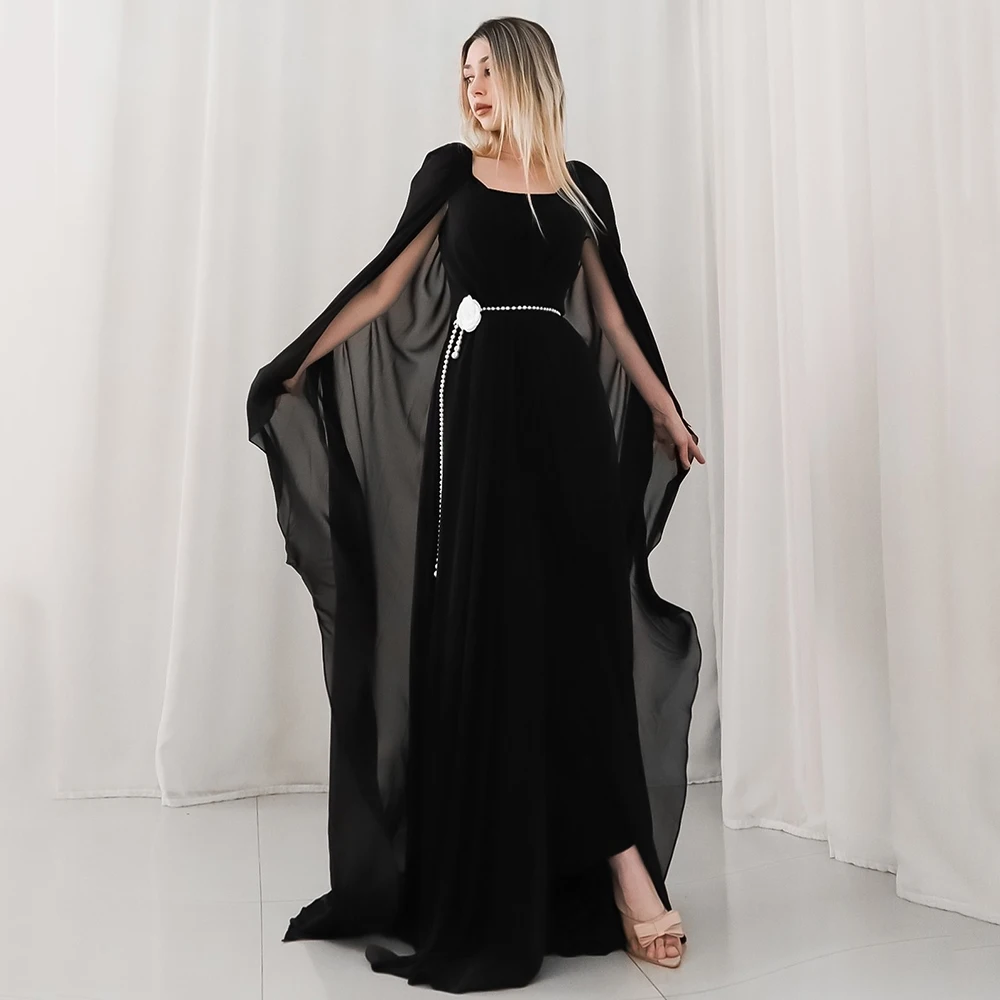 Customized Black Square Collar A-line Evening Dress With Chiffon Cape Party Gown Sashes Sleeveless Ankle Length Prom Dresses
Customized Black Square Collar A-line Evening Dress With Chiffon Cape Party Gown Sashes Sleeveless Ankle Length Prom Dresses
