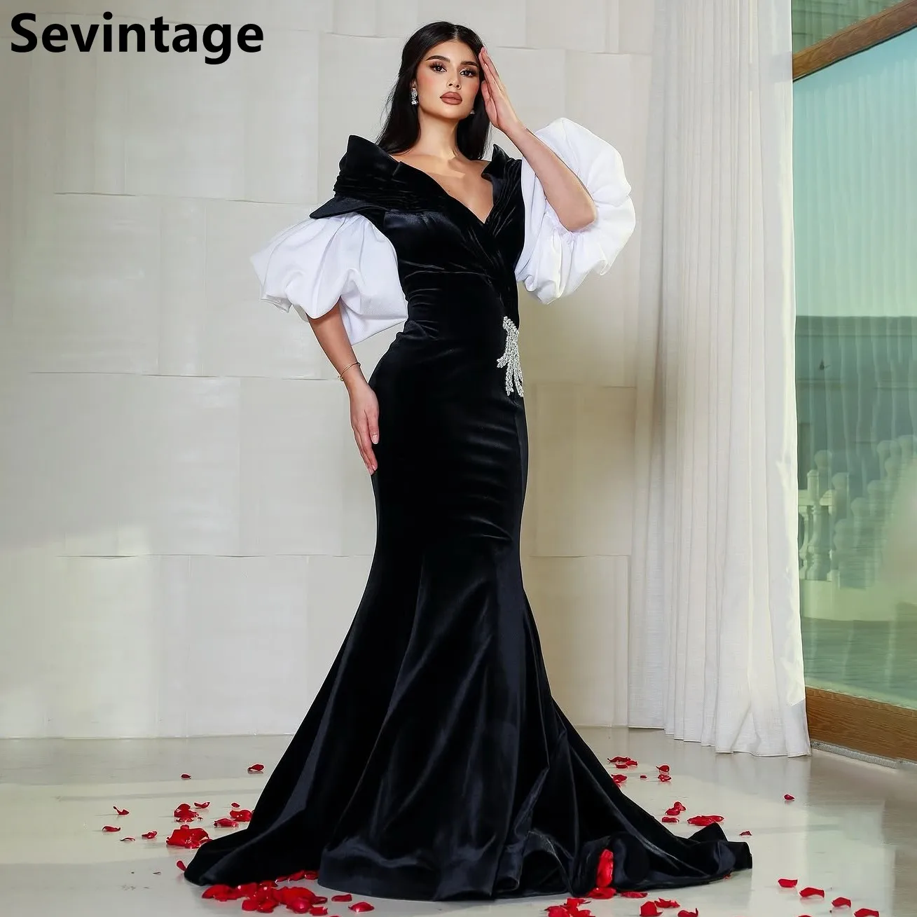 Eightale 2025 Black Mermaid Velour Evening Dresses For Wedding Party Half Sleeve Formal Prom Dress Dubai Party Gown Customized
Eightale 2025 Black Mermaid Velour Evening Dresses For Wedding Party Half Sleeve Formal Prom Dress Dubai Party Gown Customized