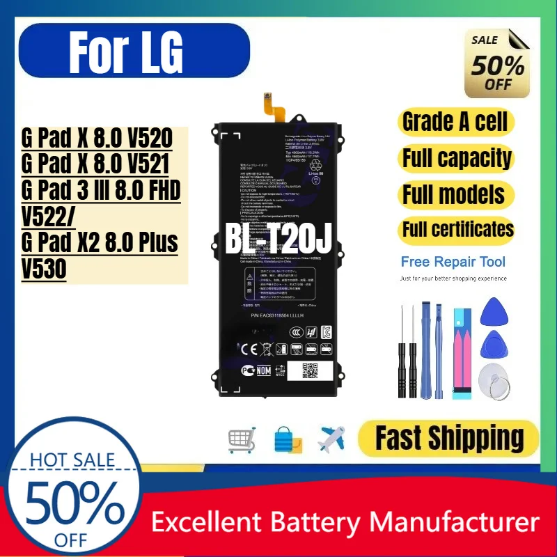 0 Cycle BL-T20J Battery for LG G Pad X 8.0 V520 V521 V522 V530 Tablet High Quality Replacement Battery Lithium Polymer Bateria
0 Cycle BL-T20J Battery for LG G Pad X 8.0 V520 V521 V522 V530 Tablet High Quality Replacement Battery Lithium Polymer Bateria