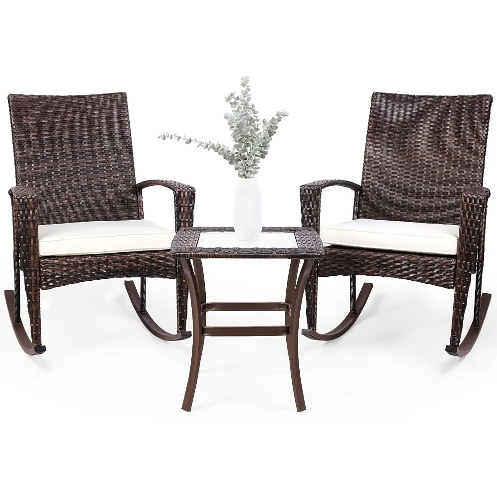 3 Piece Wicker Rocking Chair Patio Furniture Sets, Outdoor Wicker Bistro Rattan Chair Conversation Sets with Cushions
3 Piece Wicker Rocking Chair Patio Furniture Sets, Outdoor Wicker Bistro Rattan Chair Conversation Sets with Cushions