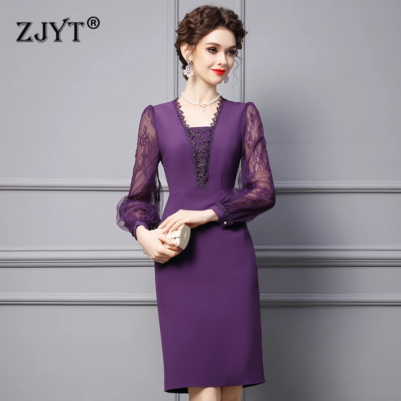 ZJYT Designer Spring Beading Purple Dress for Formal Party Women 2024 Elegant Lace Long Sleeve Pencil Dress Office Work Wear
ZJYT Designer Spring Beading Purple Dress for Formal Party Women 2024 Elegant Lace Long Sleeve Pencil Dress Office Work Wear