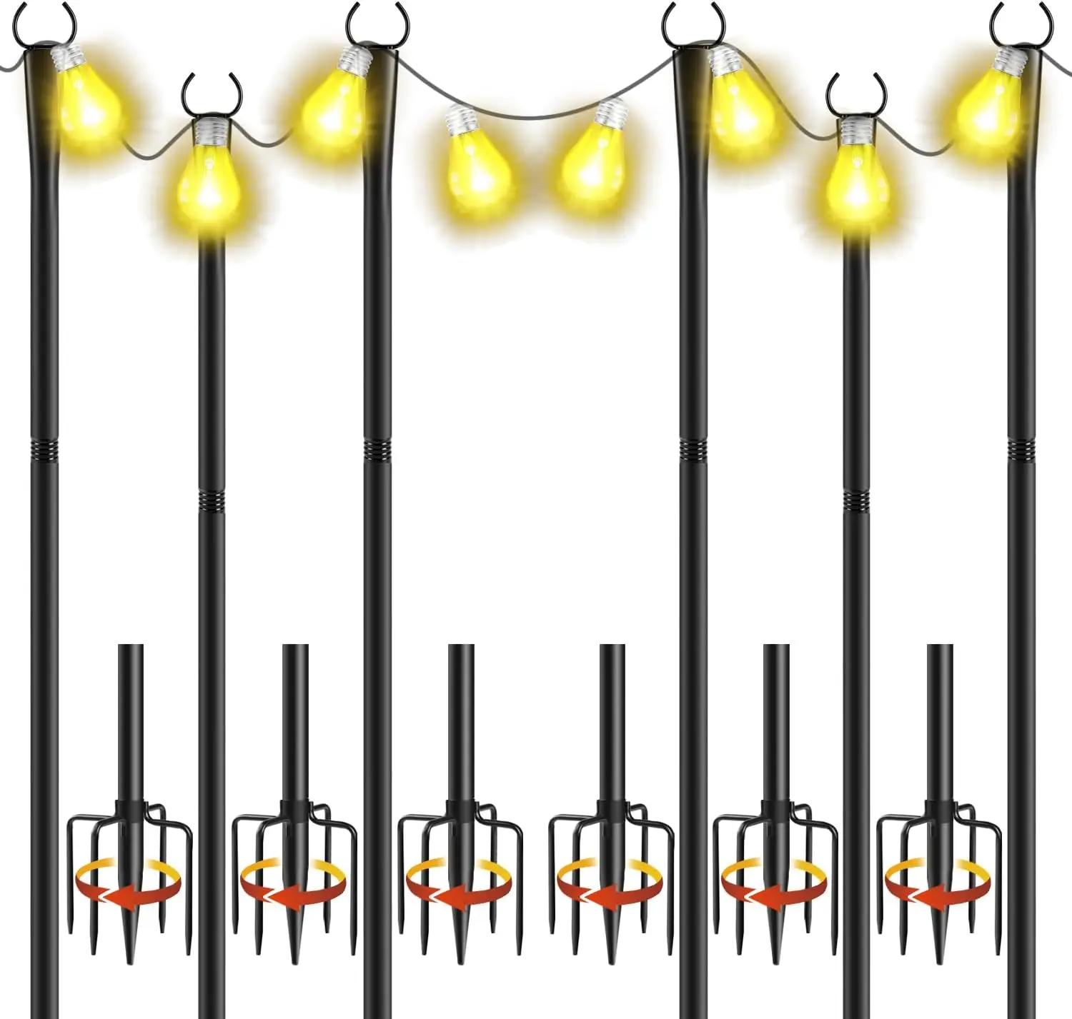 6 Pack 10Ft Metal String Light Poles, Heavy Duty Outdoor Light Stand with Fork & Brackets for Garden Patio Wedding
6 Pack 10Ft Metal String Light Poles, Heavy Duty Outdoor Light Stand with Fork & Brackets for Garden Patio Wedding