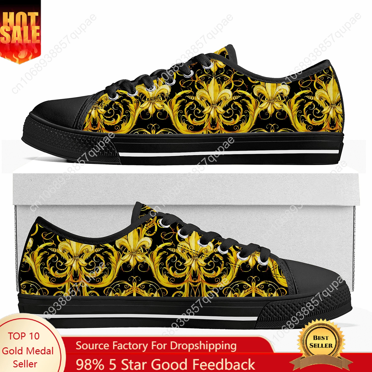 Baroque Gold European floral pattern Low Top High Quality Sneakers Men Women Teenager Canvas Sneaker Casual Travel Hiking Shoes
Baroque Gold European floral pattern Low Top High Quality Sneakers Men Women Teenager Canvas Sneaker Casual Travel Hiking Shoes