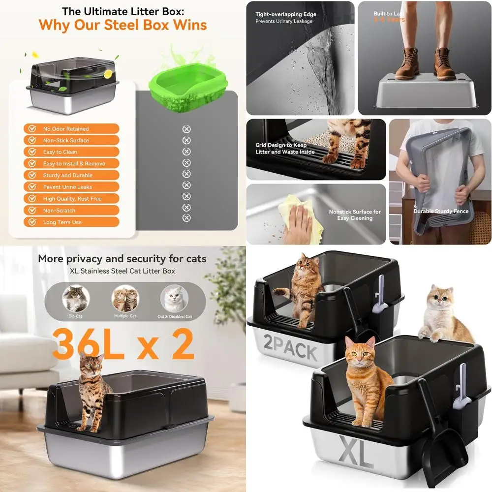 Extra Large Enclosed Metal Cat Litter Box with High Sides for Odor Control and Easy Cleaning, Black
Extra Large Enclosed Metal Cat Litter Box with High Sides for Odor Control and Easy Cleaning, Black