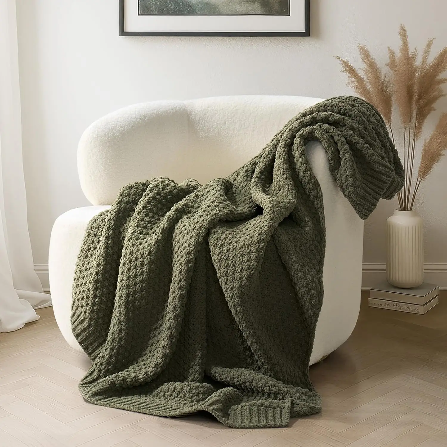 Chunky Chenille Knit Throw Blanket, Soft Luxurious Moss Stitch for Couch or Bed, Cozy Decorative Farmhouse Throws in Olive Green
Chunky Chenille Knit Throw Blanket, Soft Luxurious Moss Stitch for Couch or Bed, Cozy Decorative Farmhouse Throws in Olive Green