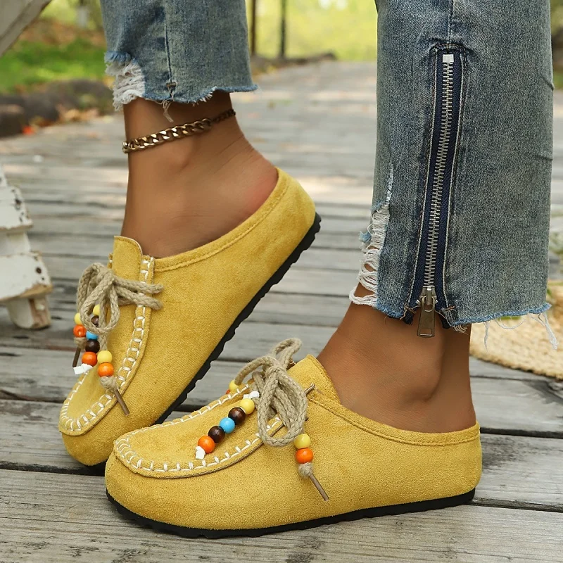 Women's Slip-On Loafers Soft Bottom Suede Leather Ethnic Style Flats Beaded Casual Comfortable Footwear Versatile Womens Loafers
Women's Slip-On Loafers Soft Bottom Suede Leather Ethnic Style Flats Beaded Casual Comfortable Footwear Versatile Womens Loafers