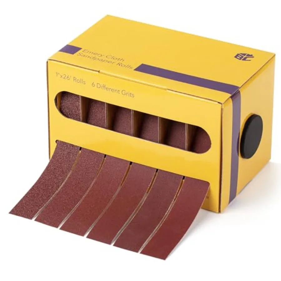 Bates- Emery Cloth Roll, 1" x 26 FT, 6 Grits, 80/150/240/320/400/600 Grit, Abrasive Sandpaper Roll of Sandpaper Set with Dispen
Bates- Emery Cloth Roll, 1" x 26 FT, 6 Grits, 80/150/240/320/400/600 Grit, Abrasive Sandpaper Roll of Sandpaper Set with Dispen