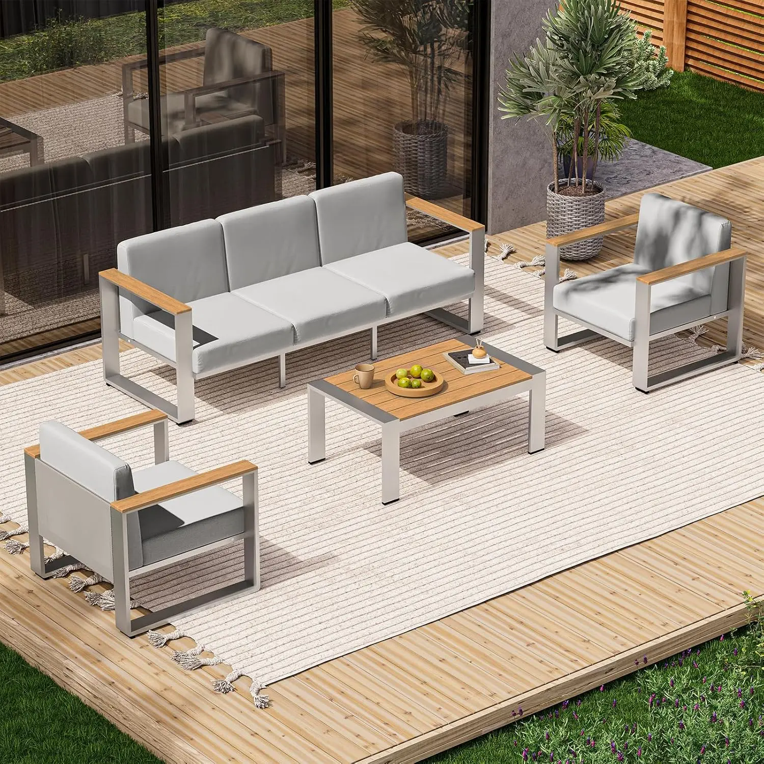 5-местный алюминиевый комплект для патио с эргономичными моющимися подушками, современный уличный секционный диван для балкона/веранды, на заказ
5-местный алюминиевый комплект для патио с эргономичными моющимися подушками, современный уличный секционный диван для балкона/веранды, на заказ