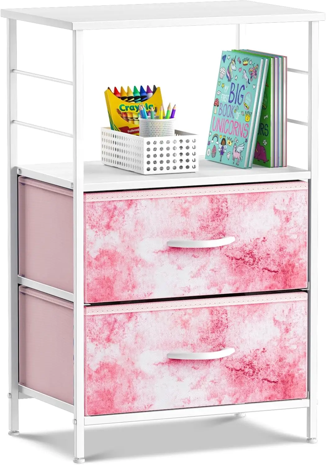 2 Drawer Shelf Storage Nightstand - Kids Bedside Furniture End Table Night Stand With Steel Frame Wood Top & Easy Pull Fabric 
2 Drawer Shelf Storage Nightstand - Kids Bedside Furniture End Table Night Stand With Steel Frame Wood Top & Easy Pull Fabric