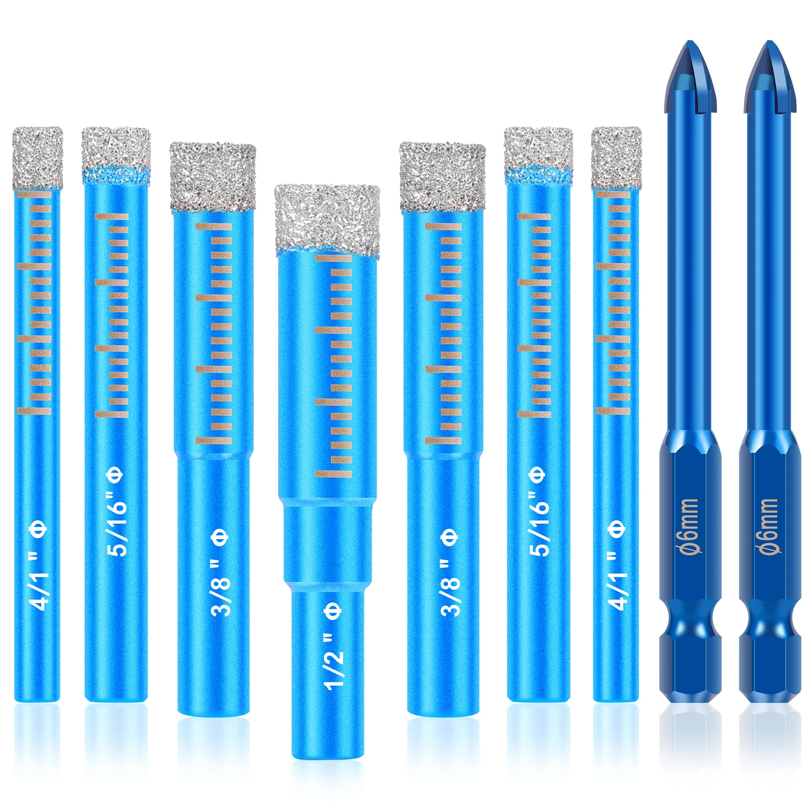 9Pcs Round Shank Tile Drill Bit Carbide Diamond Core DrillBit for Ceramic Pot Glass Granite Concrete Masonry Stone Hard Material
9Pcs Round Shank Tile Drill Bit Carbide Diamond Core DrillBit for Ceramic Pot Glass Granite Concrete Masonry Stone Hard Material