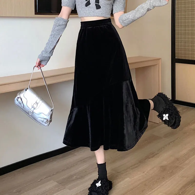 Elegant A-Line Mermaid Skirts Female Clothing Fashion Spliced Autumn Winter Solid Color Vintage High Waist Velvet Midi Skirts
Elegant A-Line Mermaid Skirts Female Clothing Fashion Spliced Autumn Winter Solid Color Vintage High Waist Velvet Midi Skirts