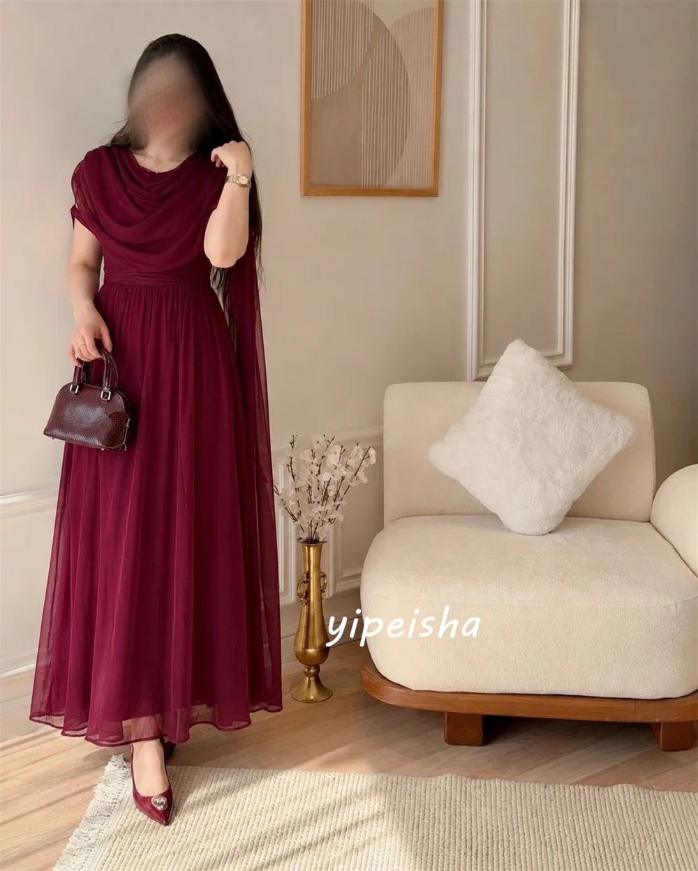Customized Simple High Quality Burgundy Chiffon Pleat Ruched A-line Scoop Neck Ankle Length Evening Dresses For Wedding Party
Customized Simple High Quality Burgundy Chiffon Pleat Ruched A-line Scoop Neck Ankle Length Evening Dresses For Wedding Party