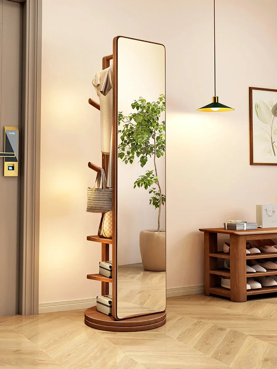 Solid wood full-body mirror floor-to-ceiling household full-length mirror bedroom rotatable mobile with hanger integrated
Solid wood full-body mirror floor-to-ceiling household full-length mirror bedroom rotatable mobile with hanger integrated