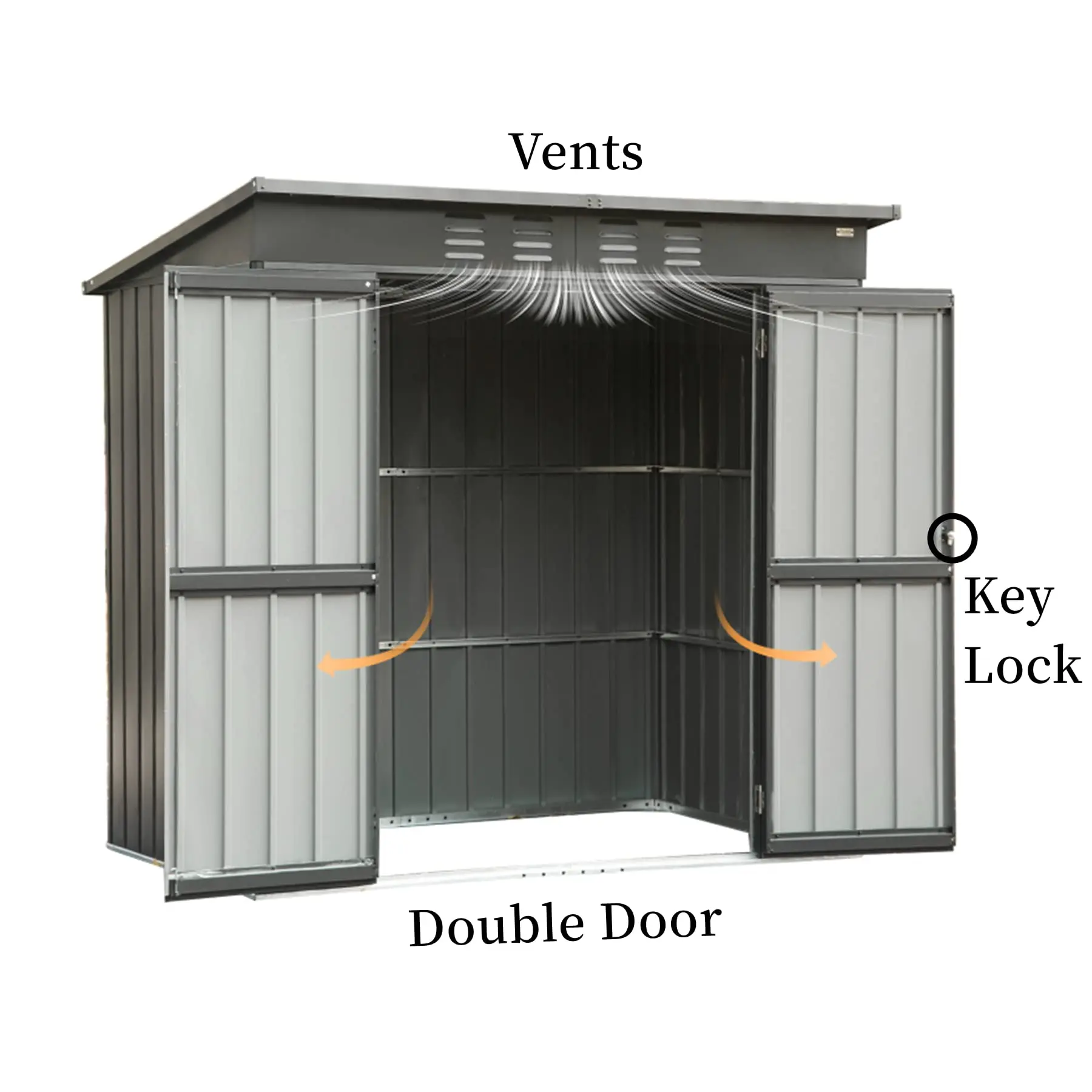 Hot Sale Outdoor Storage Shed Lockable Double Door Galvanized Steel Metal Tool Shed for Patio Furniture Outdoor Furniture
Hot Sale Outdoor Storage Shed Lockable Double Door Galvanized Steel Metal Tool Shed for Patio Furniture Outdoor Furniture