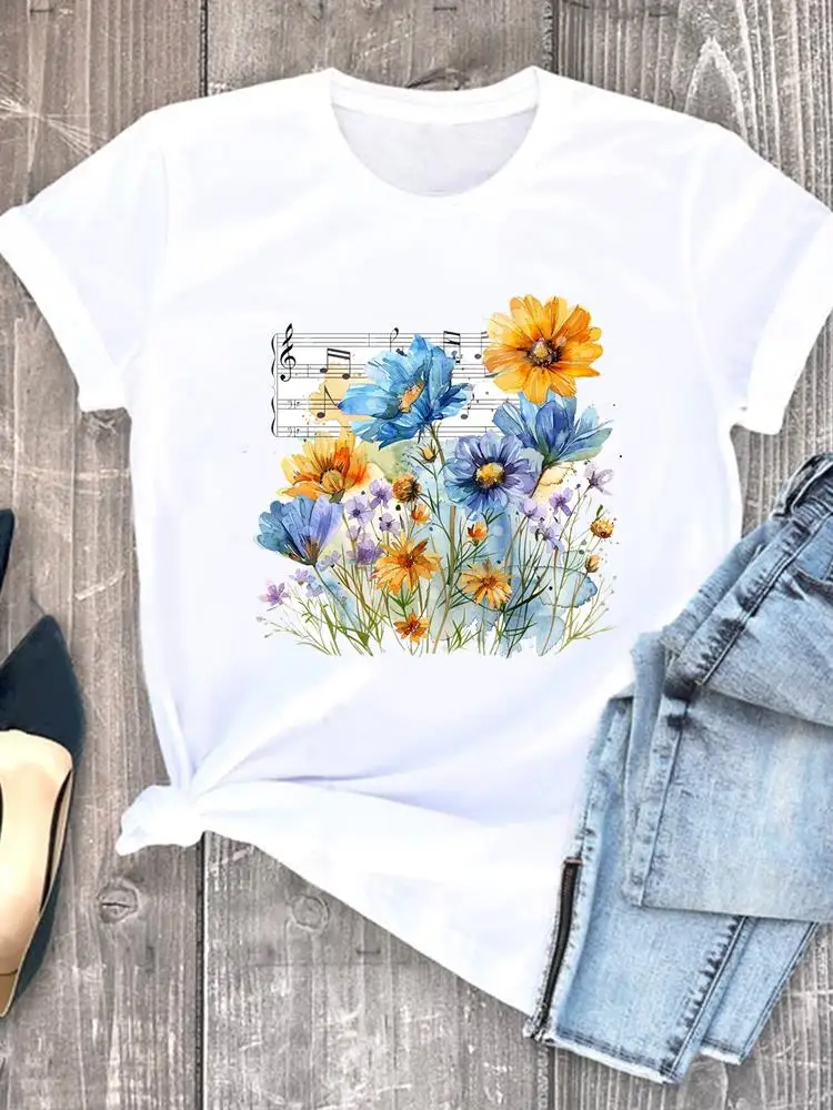 Women Clothing Sweet Flower Trend Fashion White Tee Clothes Print Womens Casual Ladies Graphic T Short Sleeve O-neck T-shirts
Women Clothing Sweet Flower Trend Fashion White Tee Clothes Print Womens Casual Ladies Graphic T Short Sleeve O-neck T-shirts