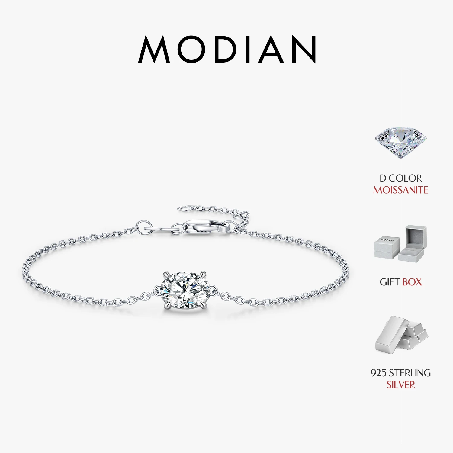 MODIAN 1CT Moissanite Bracelet 925 Sterling Sliver Simple Oval Lab Diamond Link Chain Bracelets For Women Fine Jewelry
MODIAN 1CT Moissanite Bracelet 925 Sterling Sliver Simple Oval Lab Diamond Link Chain Bracelets For Women Fine Jewelry