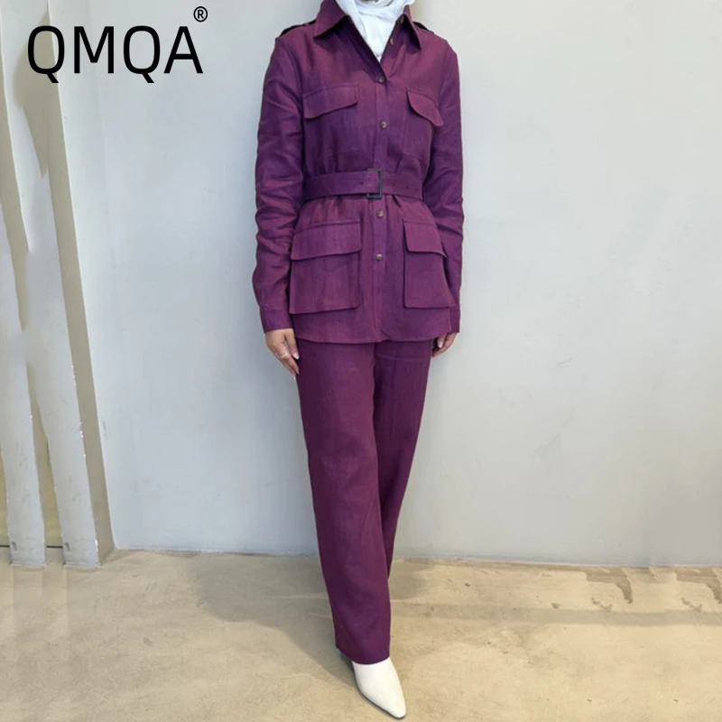 QMQA Fashion Women's Elegant Linen Set Lapel Long Sleeve Belt Jackets High Waist Wide Leg Pants Solid 2 Piece Sets 2025 New M553
QMQA Fashion Women's Elegant Linen Set Lapel Long Sleeve Belt Jackets High Waist Wide Leg Pants Solid 2 Piece Sets 2025 New M553