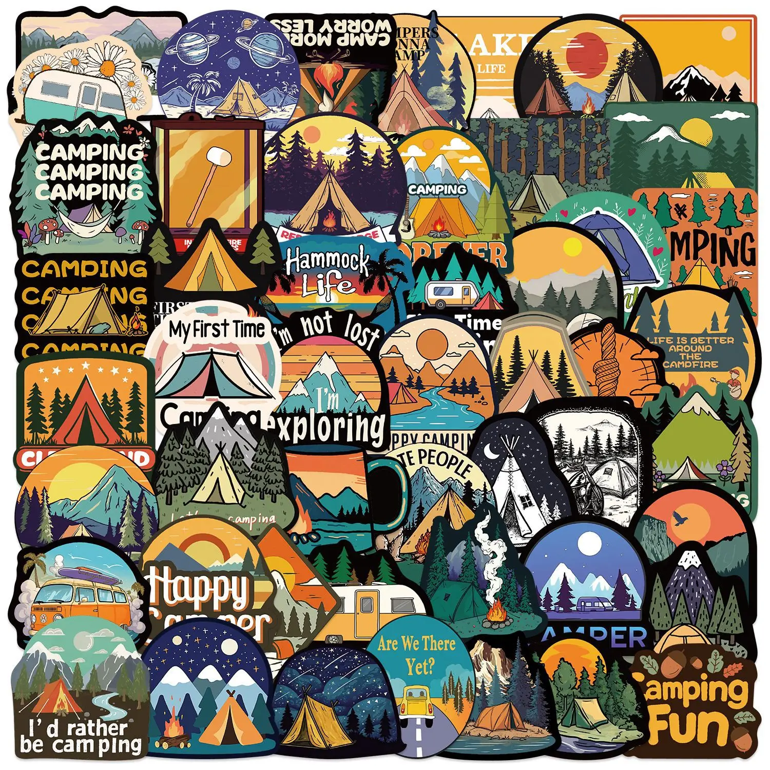 10/30/50Pcs Camping Theme Graffiti Creative Decorative Stickers DIY Guitar Phone Laptop Water Cup Skateboard Waterproof Stickers
10/30/50Pcs Camping Theme Graffiti Creative Decorative Stickers DIY Guitar Phone Laptop Water Cup Skateboard Waterproof Stickers