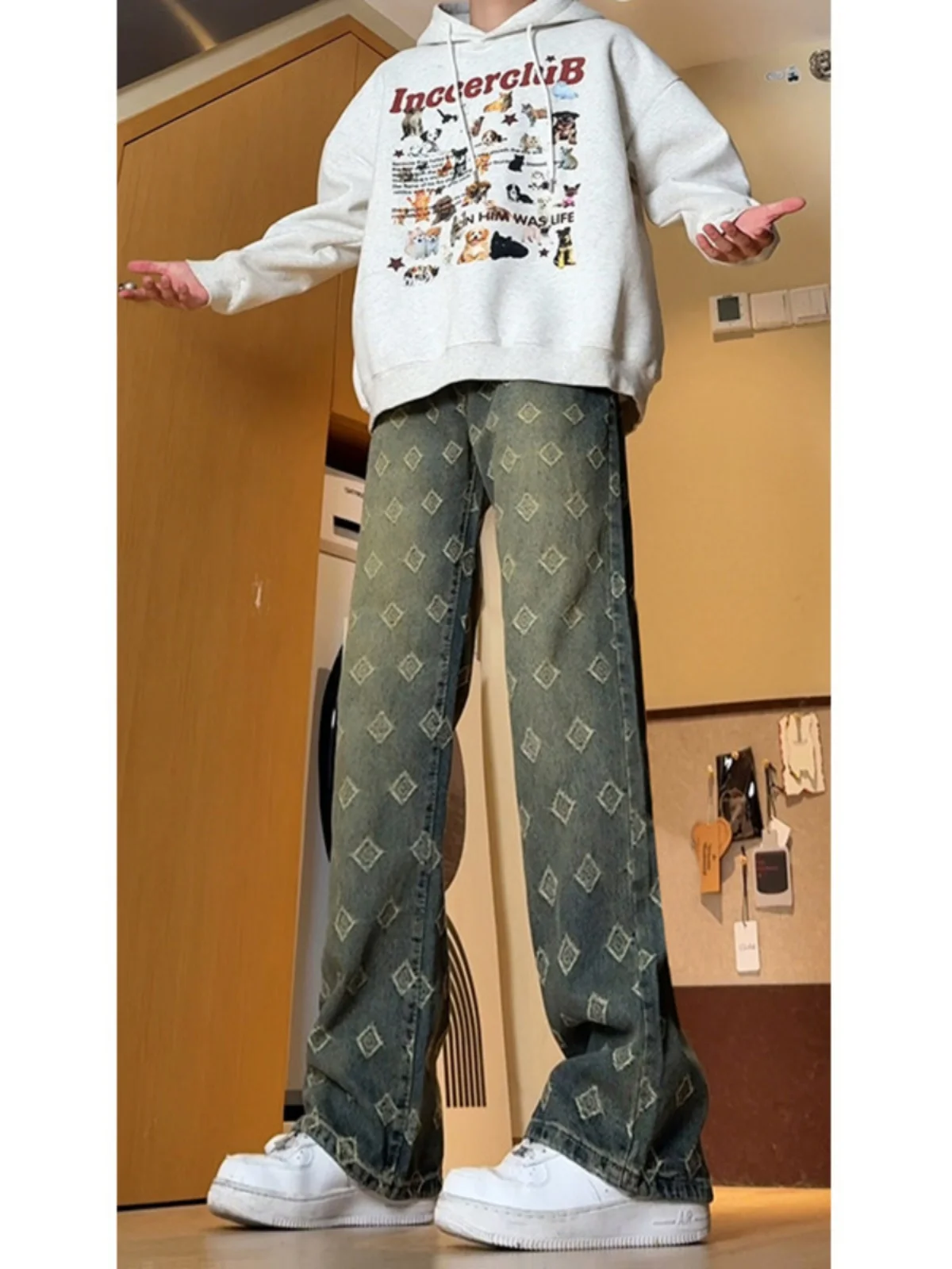 American Retro Plaid Print Denim Pants Straight Leg Slimming Micro Flared Trousers for Men Autumn Winter High Street Sle
American Retro Plaid Print Denim Pants Straight Leg Slimming Micro Flared Trousers for Men Autumn Winter High Street Sle